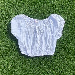 Sundry White Cropped Peasant Blouse